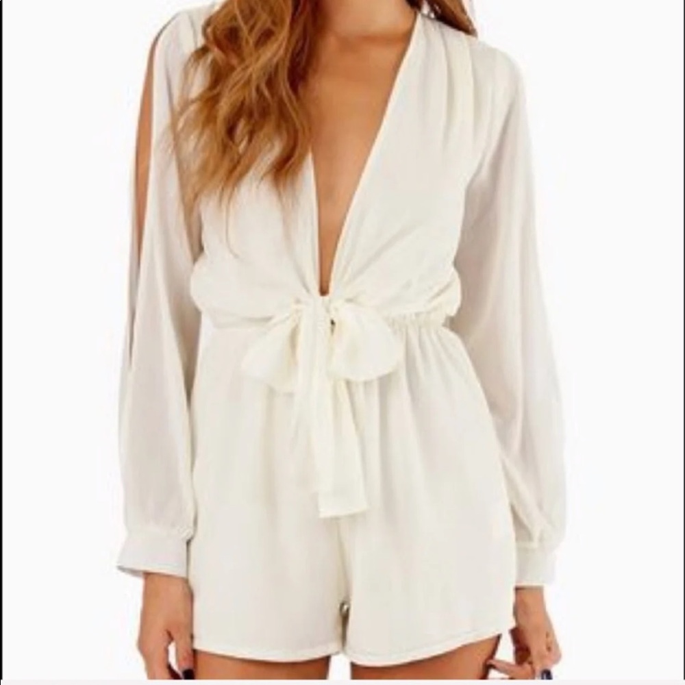 White V Plunge Neck Romper